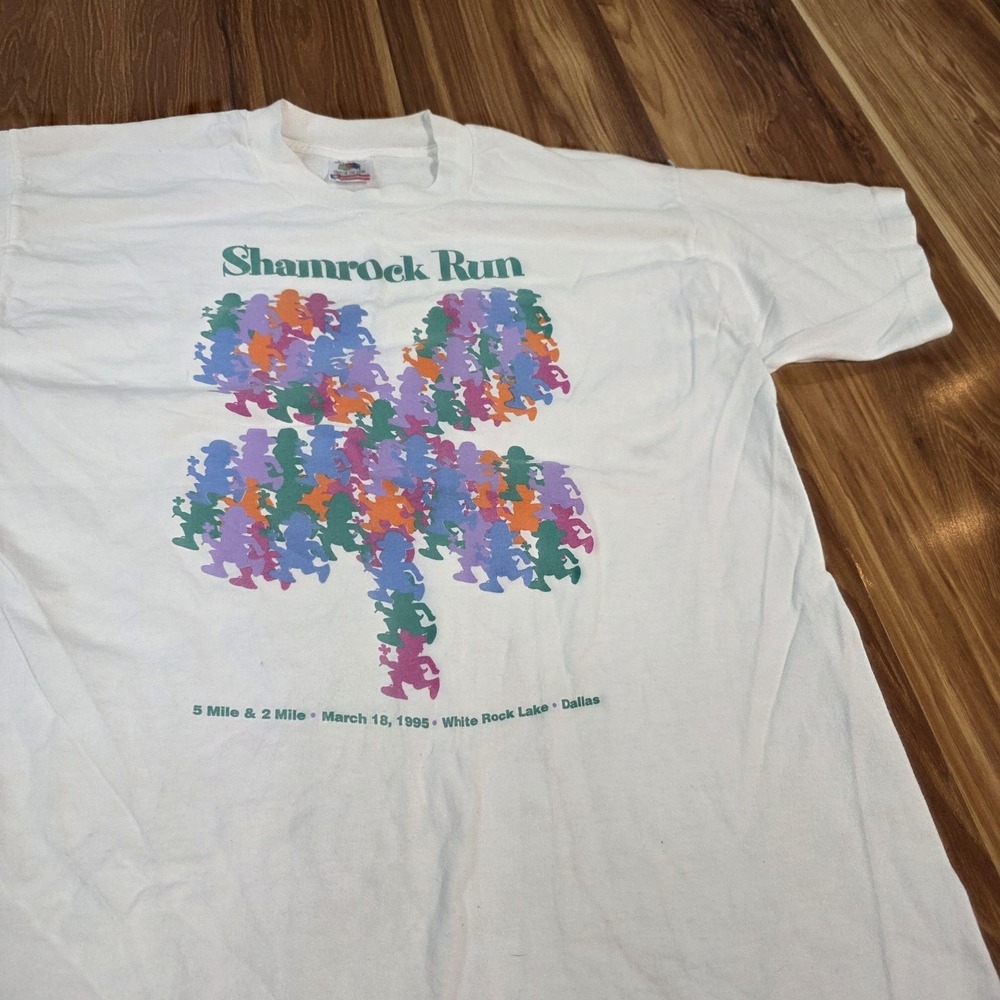 Vintage Shamrock Run Shirt Mens Large White Fruit Of The Loom Dallas 90s